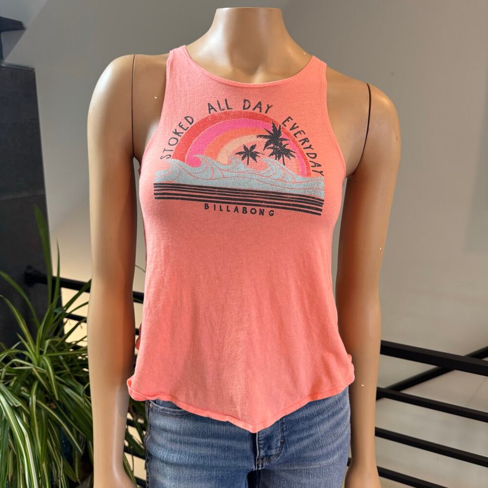Billabong Stoked All Day Everyday Graphic Tank Top Youth L Pink Palm Tree Beach